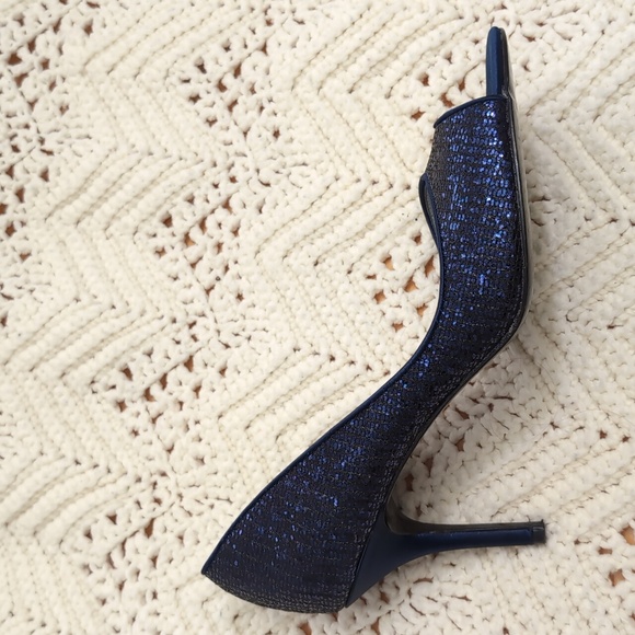 Nina Women's Sparkling Navy Peep Toe Heels - Picture 5 of 11